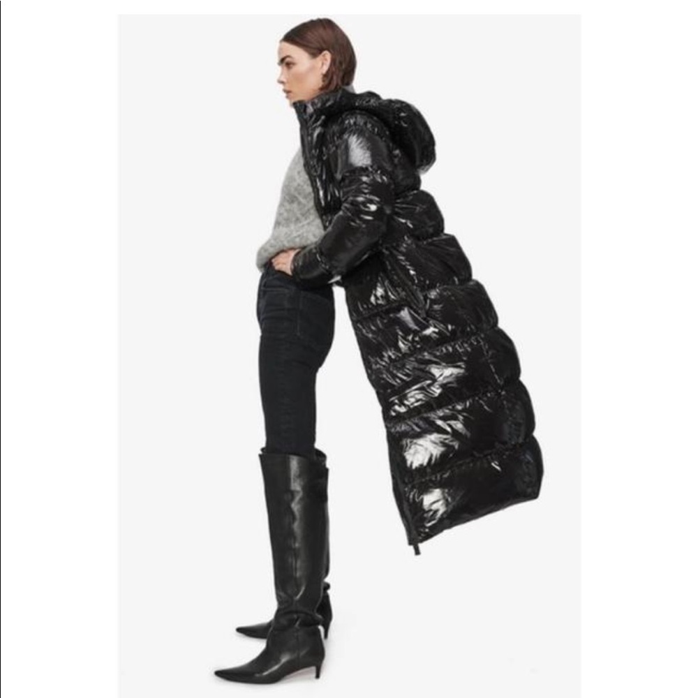🐺Anine Bing Womens Mary Black Long Hooded Warm Puffer Coat Outerwear XS🐺